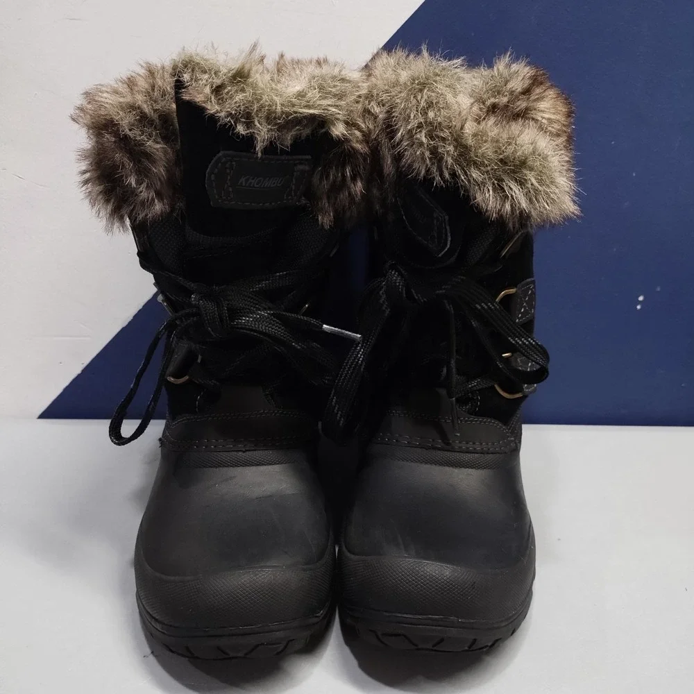 Khombu Slope Winter Boots Womens US 9M Black Faux Fur Lined Waterproof 1056065